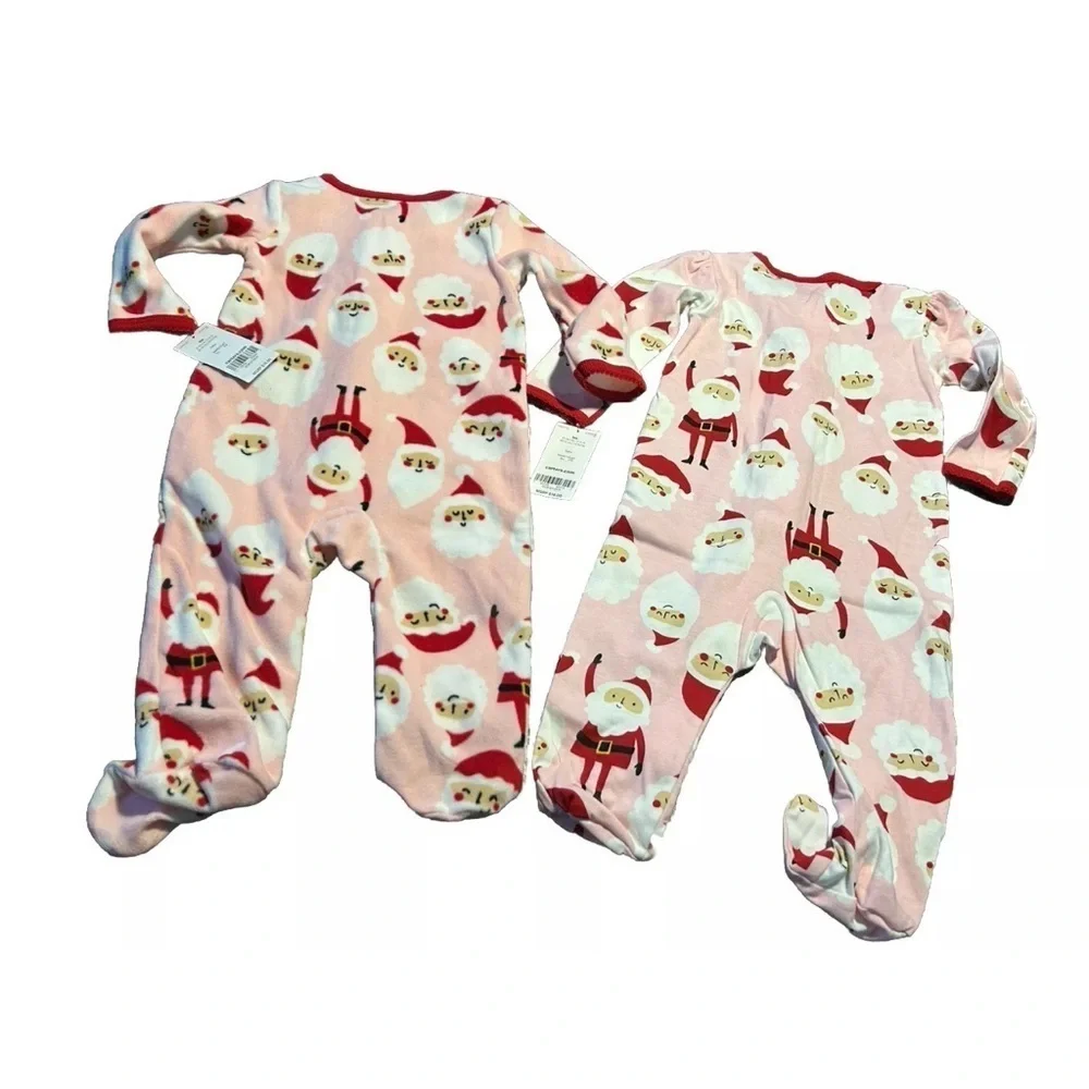 Carter's santa Christmas pajamas Footed Coverall baby girl 9M bundle holiday NWT